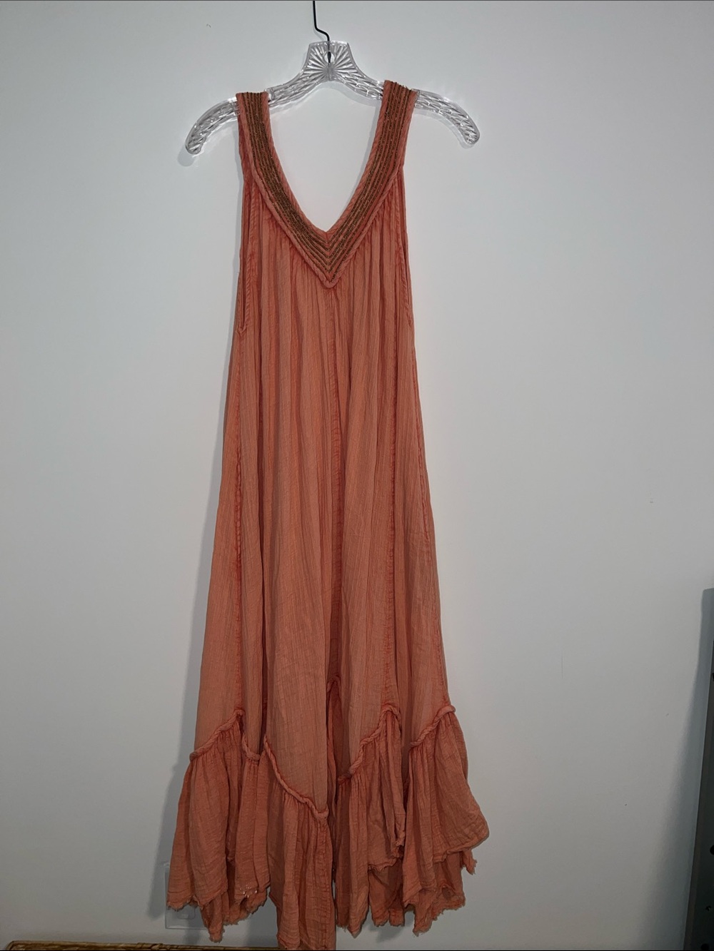 Free People Coral Sleeveless V-Neck Ruffled Maxi Dress
